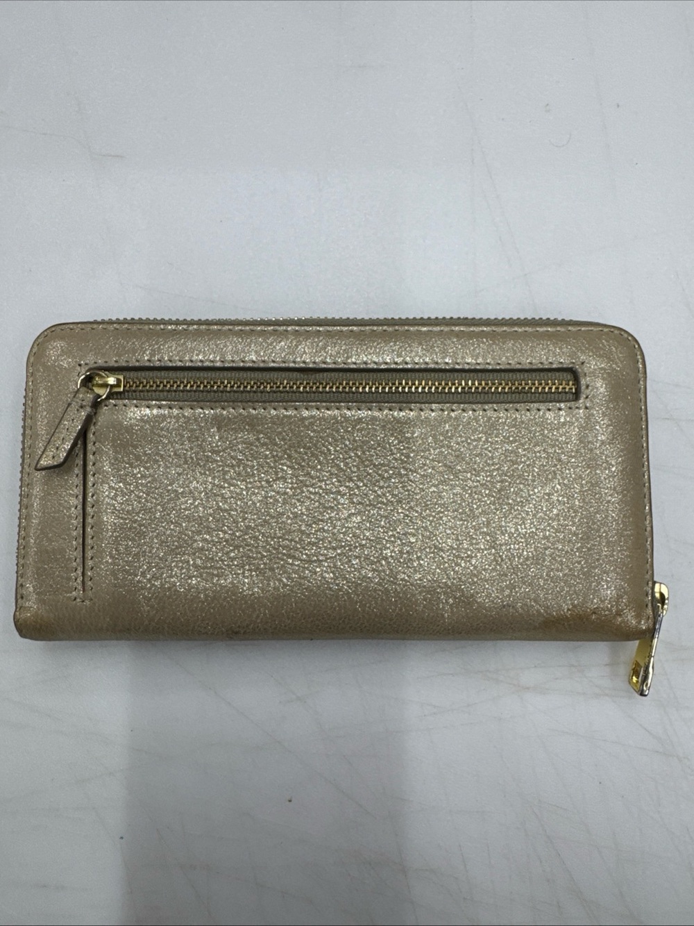 Fossil Zip Around Long Leather Wallet Issue No. 1954 Gold Shimmer - Picture 2 of 7